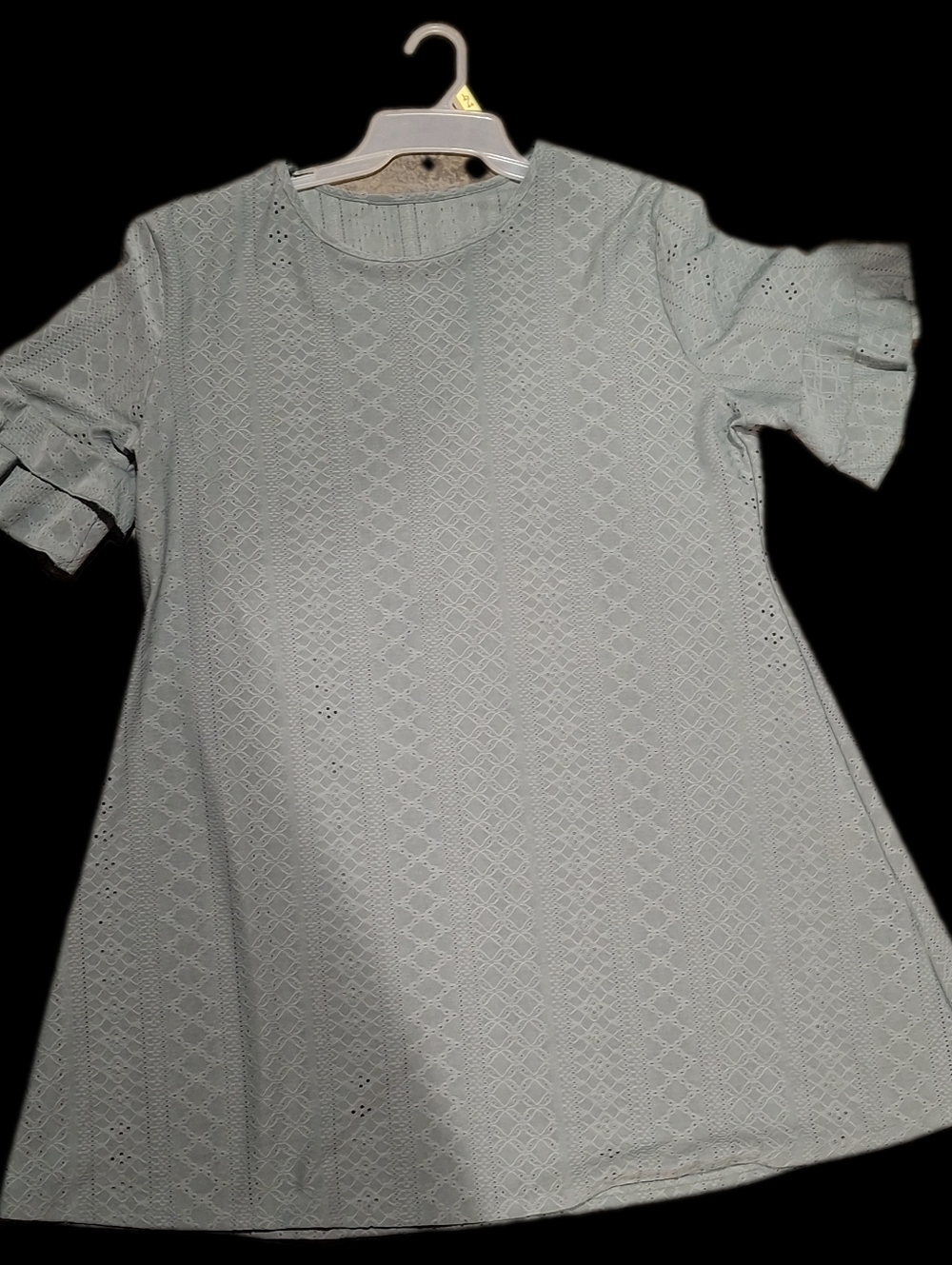 Eyelet MintGreen Dress with Short Ruffled Sleeves - Picture 6 of 10